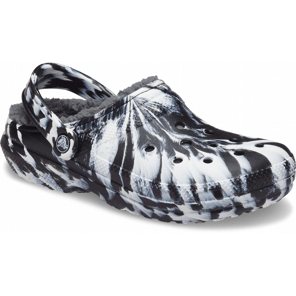 Sabots Crocs Classiche Doublée Marbled Homme Noir Blanche | France 0798KORI